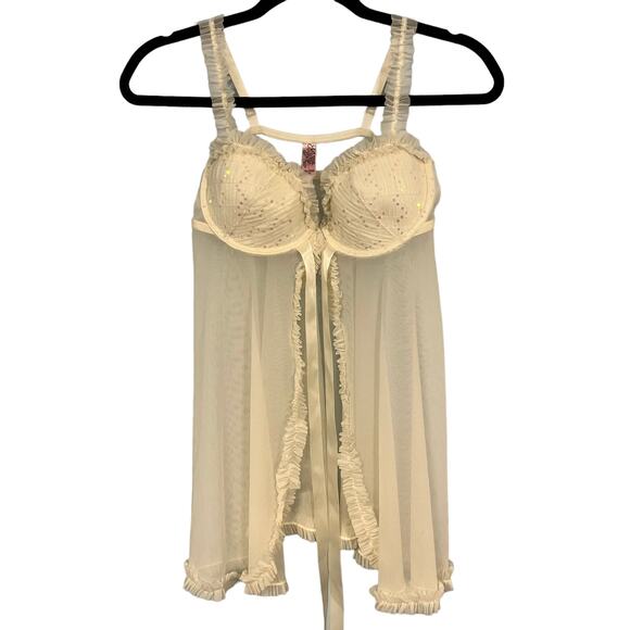 Victoria's Secret Sexy Little Thing Ivory Sequin Mesh Babydoll Nighty Size 36C - Picture 1 of 6